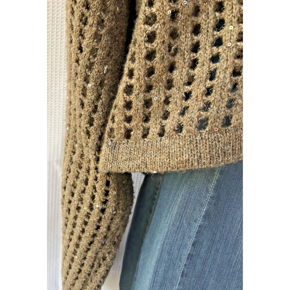 Blue Rain x Francescas Brown Sequin Mesh Cropped Sweater Size L - Picture 8 of 16